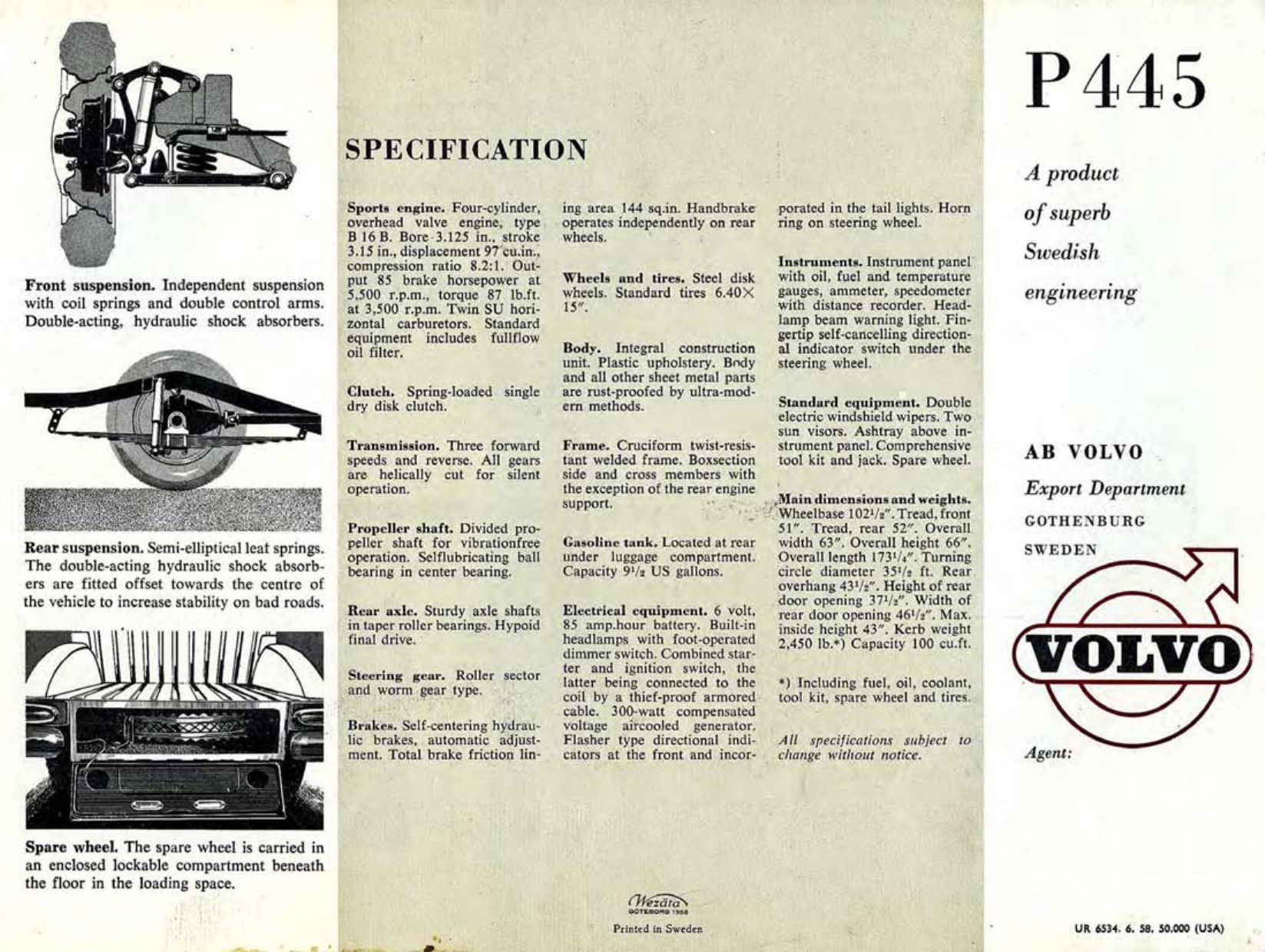 1958 Volvo P445 Brochure Page 2